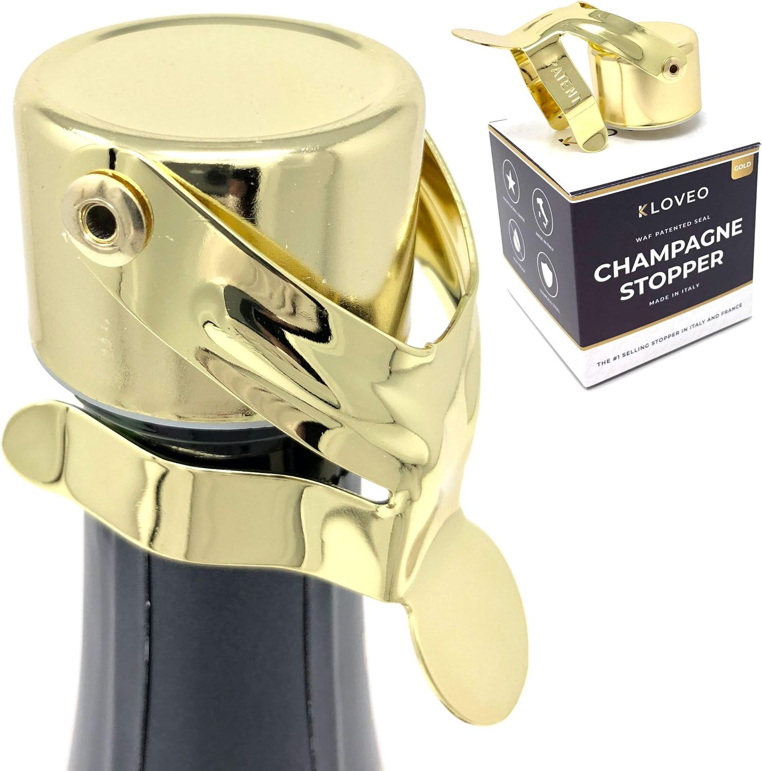 Champagne Stoppers by Kloveo - Patented Seal (No Pressure Pump Needed) Made in Italy - Profession... | Amazon (US)