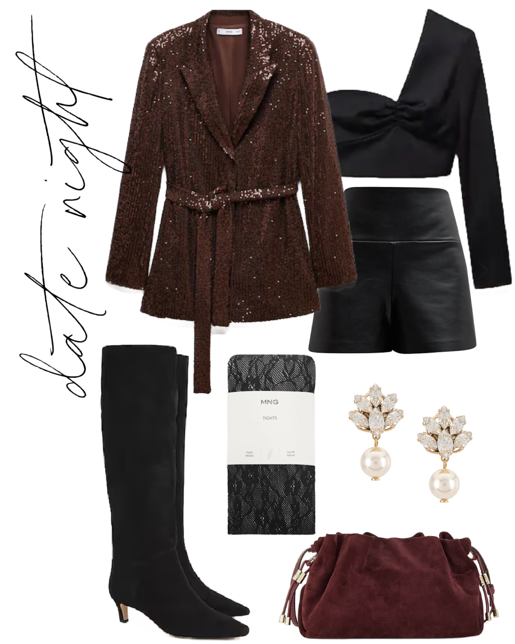 Midweek Style Mix | Date Night - Love this sequin blazer at MANGO! There are matching pants but it looks great dialed back against blacks with pops of coordinating burgundy for a winter date night out!

#winterdatenightoutfit #winterdateoutfit #winterdatelook #sequinblazer #leathershorts #blackleathershorts 

#LTKSeasonal #LTKHoliday #LTKparties