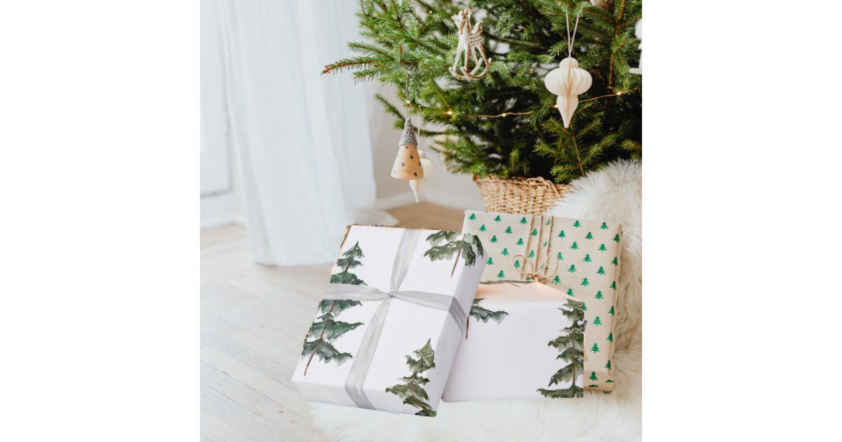 Modern Watercolor Winter Pine Green Tree Christmas Wrapping Paper | Zazzle | Zazzle
