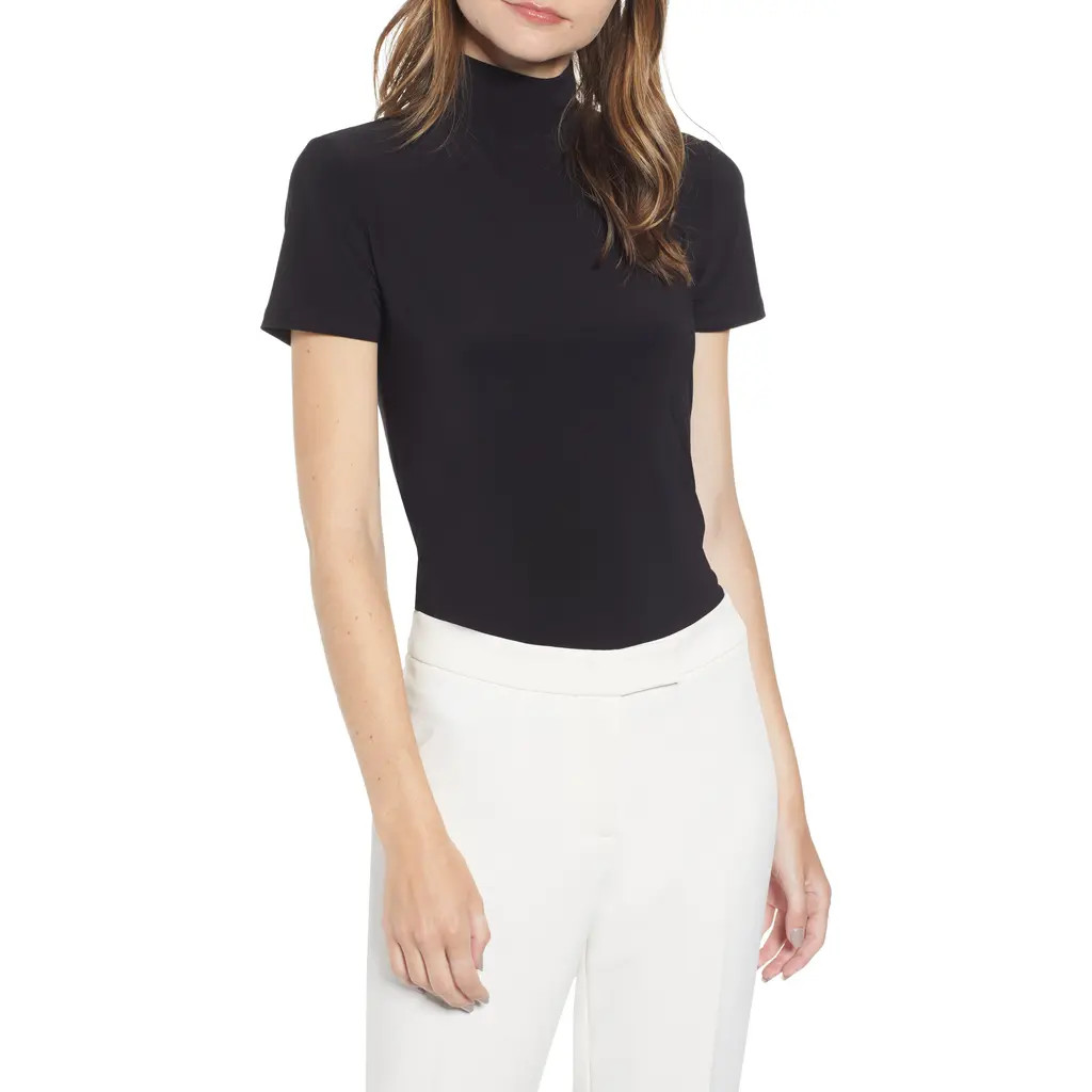 Anne Klein Short Sleeve Mock Neck Top in Anne Black at Nordstrom, Size X-Large | Nordstrom