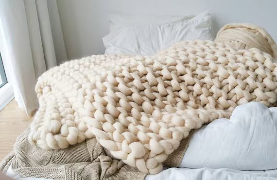 Super Chunky Knit Blanket Luxury Cream Bed Runner | Etsy (US)