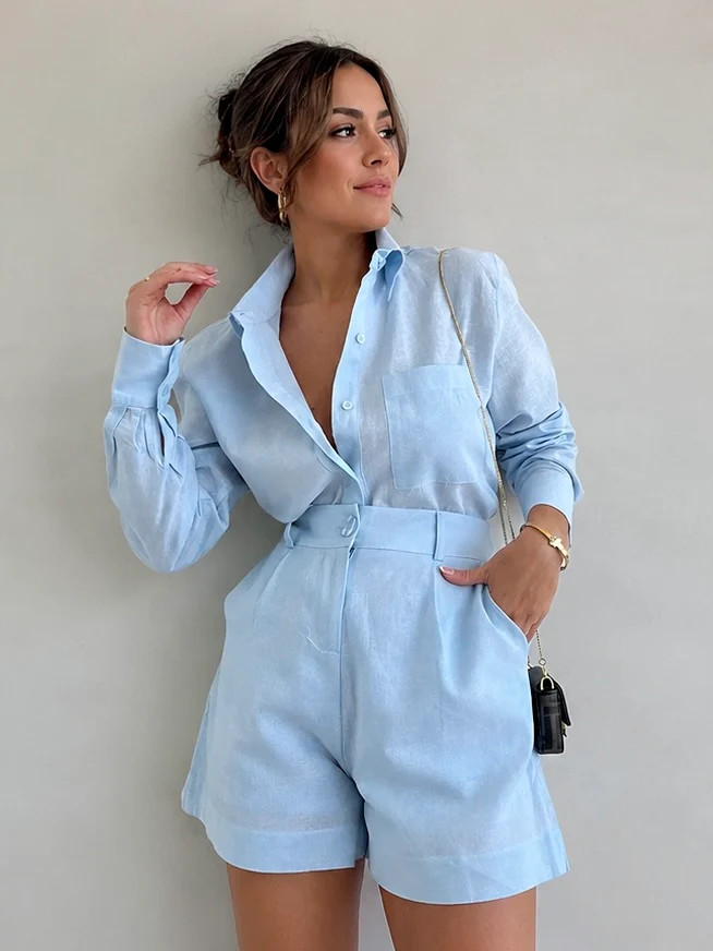 Long Sleeve Loose Shorts Set | Commense