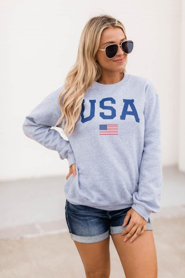 Athletic USA Flag Sweatshirt Sport Grey | The Pink Lily Boutique