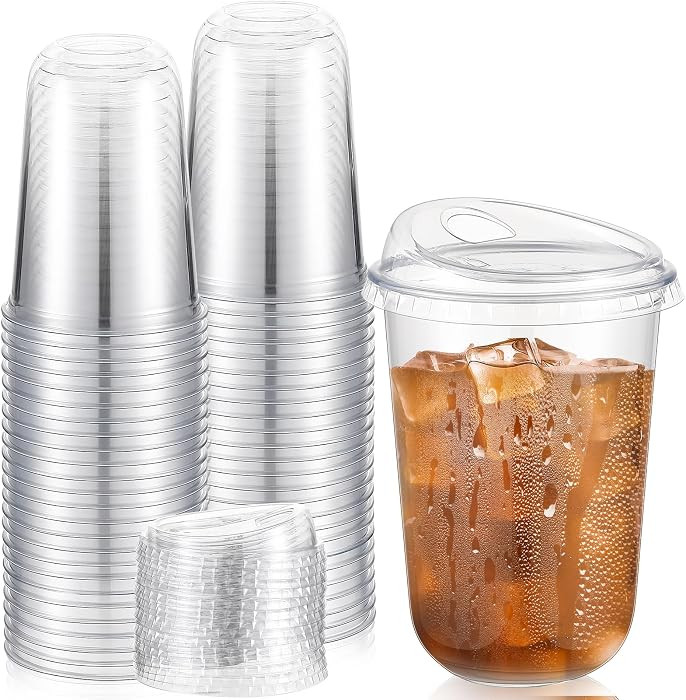 Ziliny 50 Sets Plastic Coffee Cups with Sip Lids, Clear, 16 oz | Amazon (US)