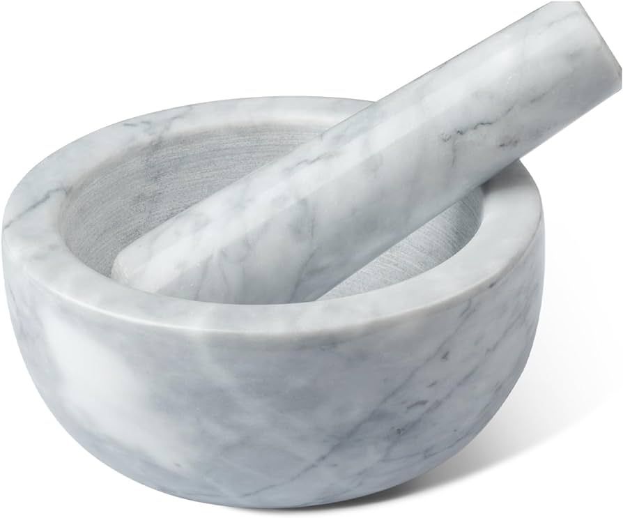 Parmedu Marble Mortar and Pestle Set: Kitchen Grinder from Natural Marble in Large Size 5.5in in ... | Amazon (US)