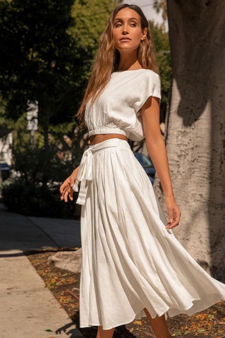 Two piece outfit for summer, white crop top and midi skirt set, travel outfit, summer dress, little white dress 

#LTKstyletip #LTKunder100 #LTKtravel