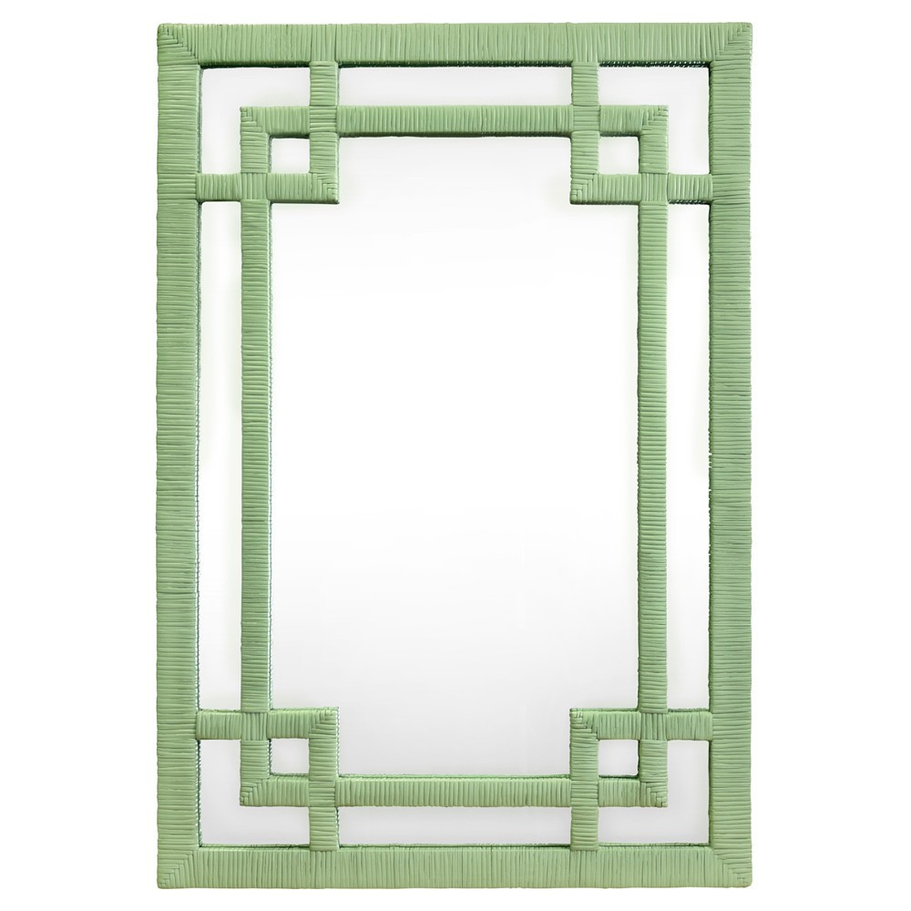 Worlds Away Geneva Coastal Greek Key Sage Rattan Wall Mirror | Kathy Kuo Home