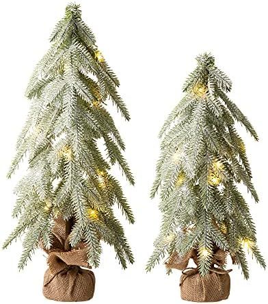 Glitzhome 2 Pack Artificial Christmas Tree with Warm White LED Light, 22" H+18" H Lighted Frosted... | Amazon (US)