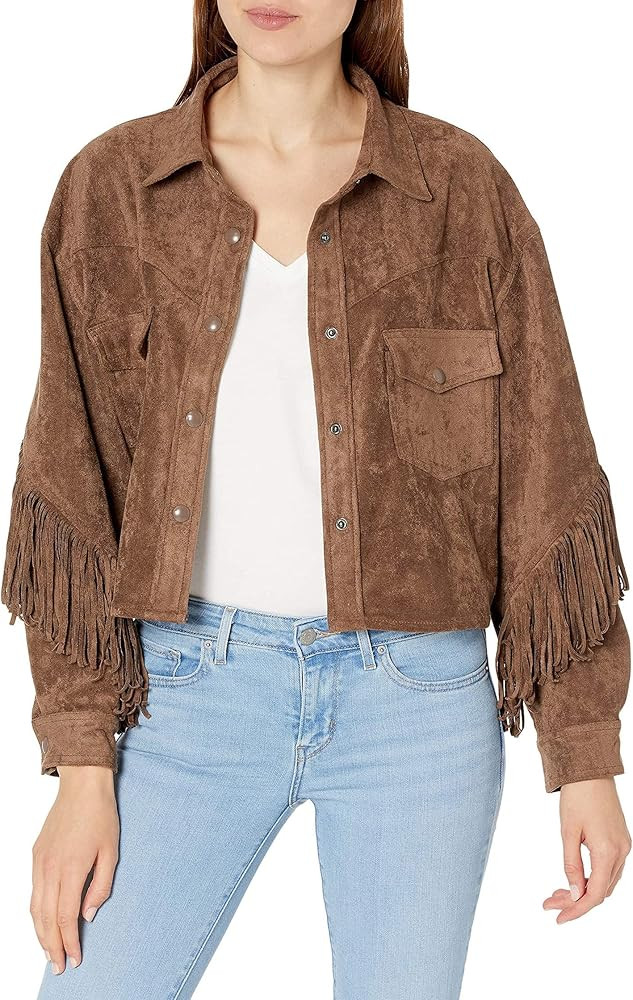 [BLANKNYC] womens Luxury Clothing Faux Suede Fringe Shirt Jacket, Comfortable & Stylish Coat | Amazon (US)
