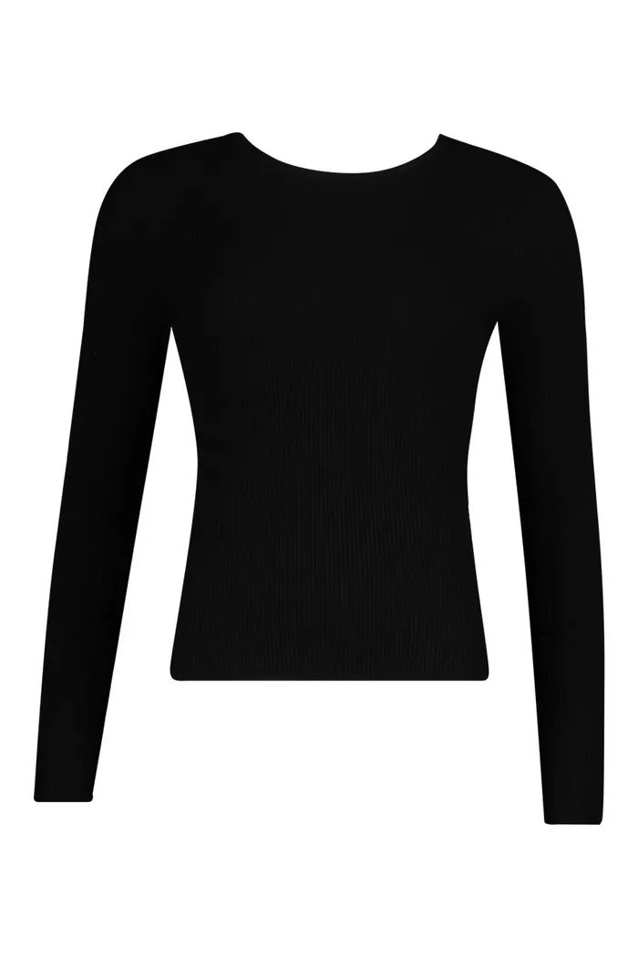 Black Rib Knit Crew Neck Long Sleeve Top | Boohoo.com (UK & IE)
