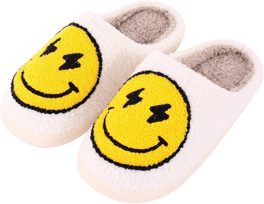 Retro Smiley Face Slippers Bad Cute Bunny Slippers Soft Plush Comfy Warm Fuzzy Slippers Women's C... | Amazon (US)