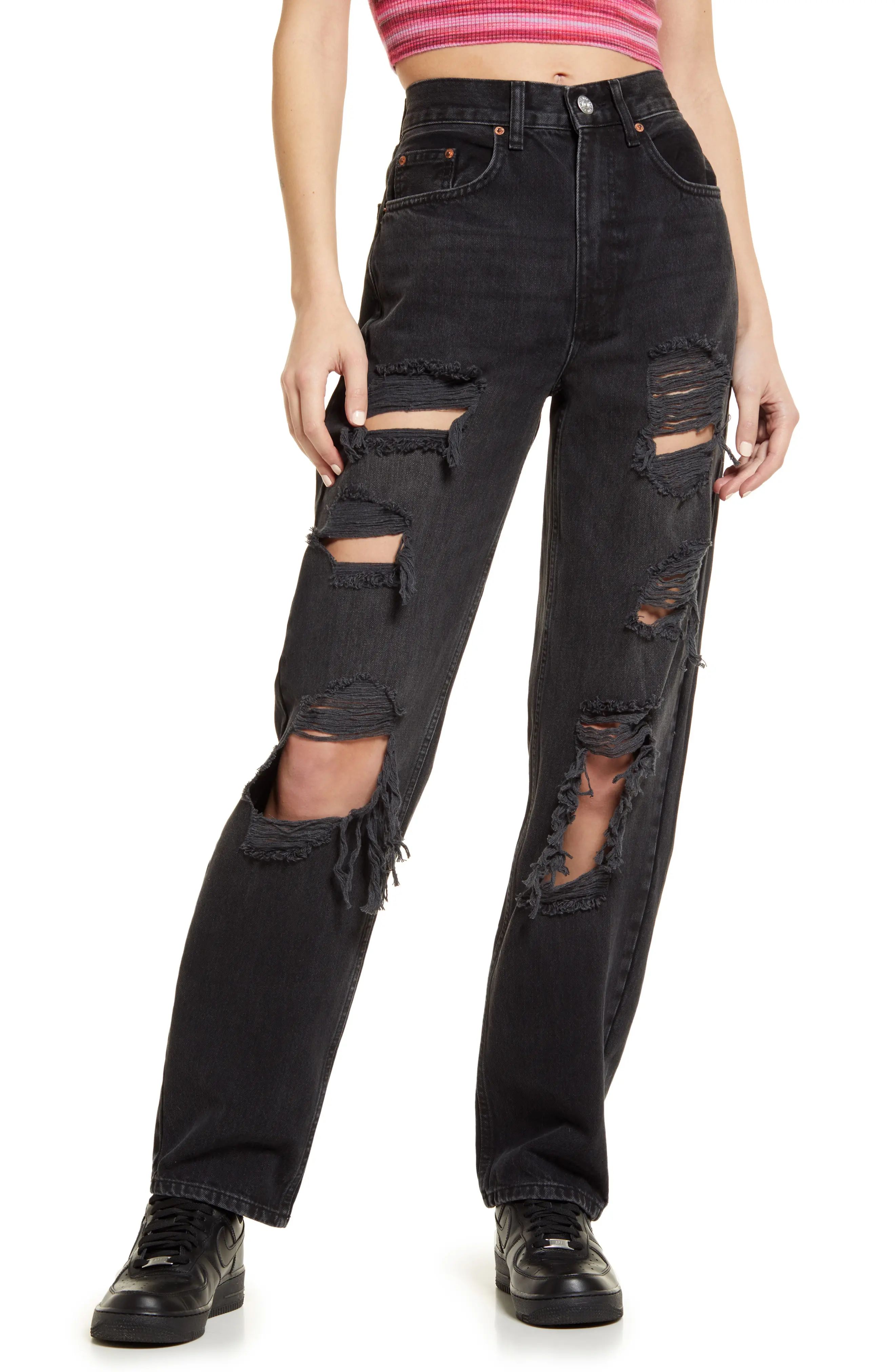 BDG Urban Outfitters Destroyed Modern Boyfriend Nonstretch Jeans in Washed Black at Nordstrom, Size  | Nordstrom