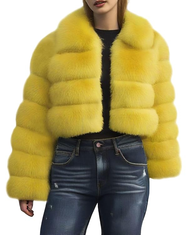 loveimgs Women Fluffy Faux Fur Coat Cropped Jacket Puffer Jacket Zip Up Winter Warm Fuzzy Teddy J... | Amazon (US)