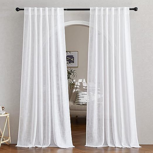NICETOWN White Linen Sheer Curtains and Drapes 84 inches Long, Rod Pocket & Back Tab semitranspar... | Amazon (US)
