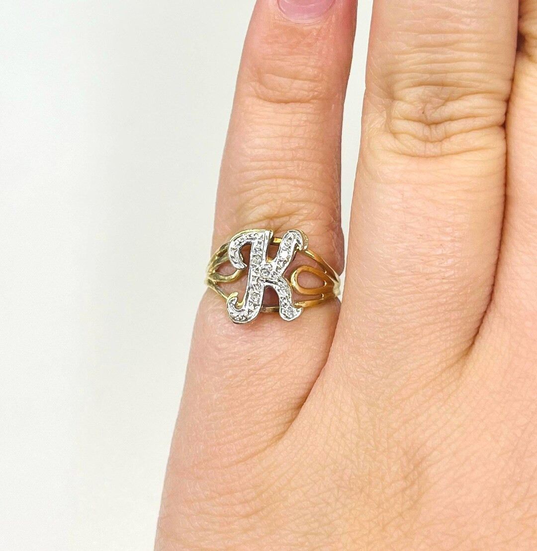 Vintage Retro 14k Yellow Gold Letter “K” Initial Ring Set With Diamonds - Etsy | Etsy (US)