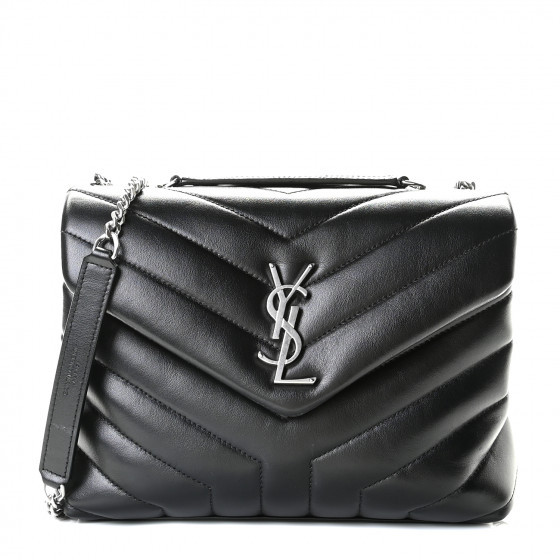 SAINT LAURENT Calfskin Y Quilted Monogram Small Loulou Chain Satchel Black | Fashionphile