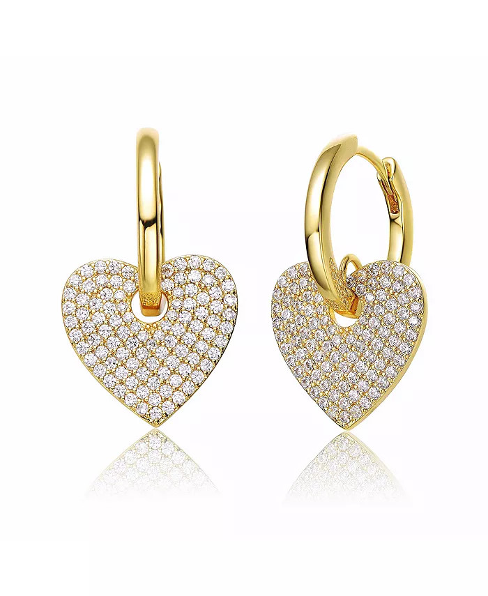 Rachel Glauber 14k Yellow Gold Plated with Cubic Zirconia Heart Dangle Infinity Hoop Drop Earring... | Macy's