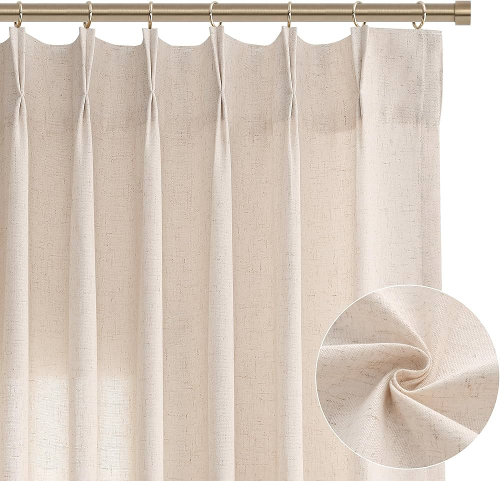 Cream Beige Pinch Pleated Linen Curtains 84 Inch Length 2 Panels for Living Room Bedroom Semi She... | Amazon (US)