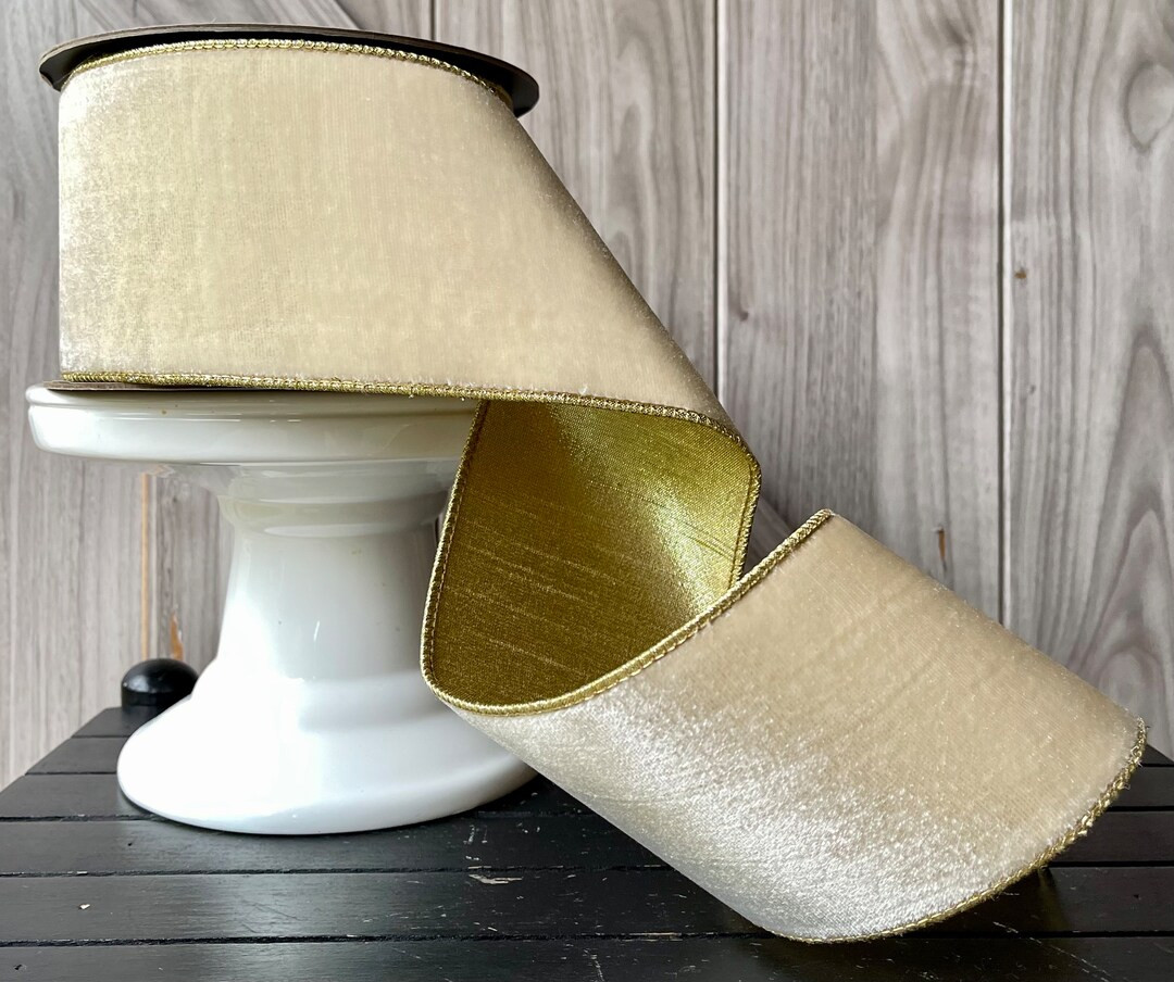 D Stevens, 10 Yards, 4 Inch Wired Ribbon, Cream Velvet Ribbon, off White Ribbon, Velvet Ribbon, D... | Etsy (US)