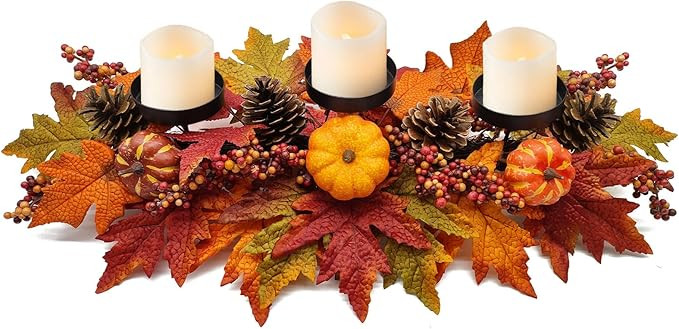 Thanksgiving Centerpiece Fall Table Decorations, Artificial Pumpkins, Pine Cones, Maple Leaves an... | Amazon (US)