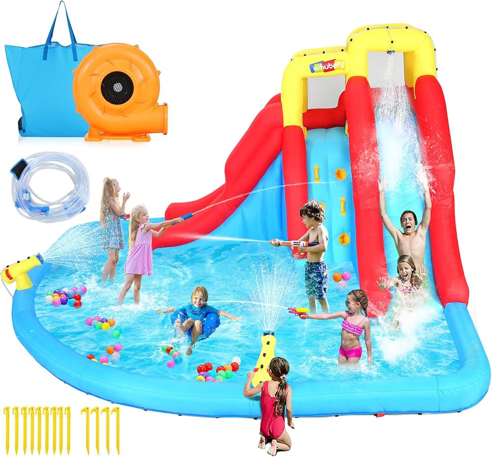 Inflatable Water Slide for Kids Backyard Bounce House Water Park with Blower, Double Slides, Wate... | Amazon (US)