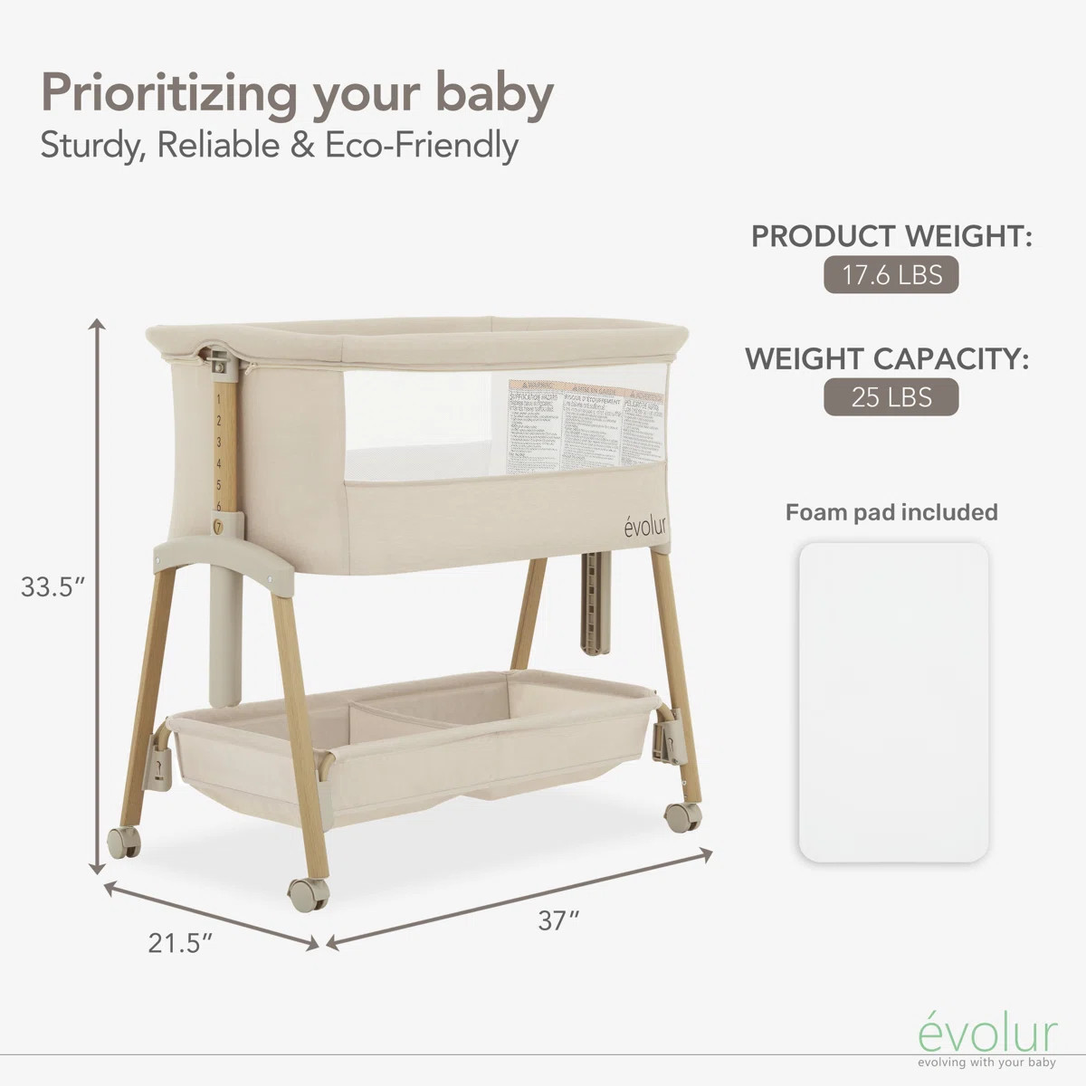 Evolur Lullaby Portable Bassinet With Wheels | Wayfair North America