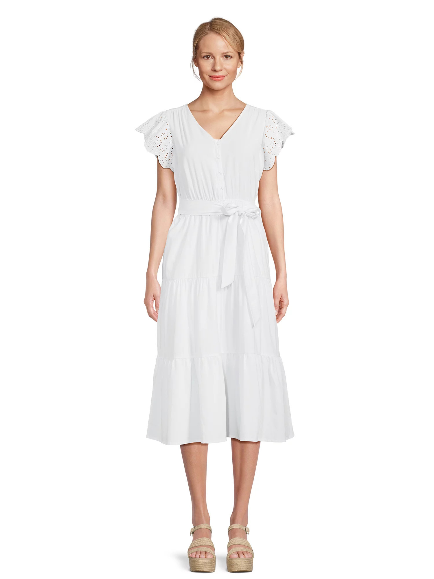 Time and TruTime and Tru Women's Tiered Midi Dress with Eyelet SleevesUSD$27.98Price when purchas... | Walmart (US)