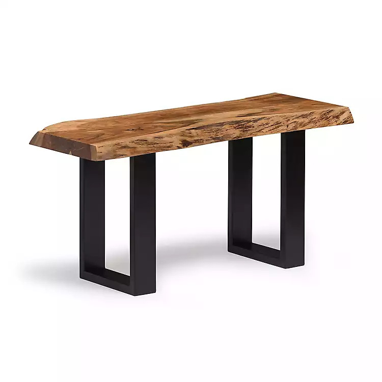 Honey Live Edge Acacia Wood Bench with Strap Legs | Kirkland's Home