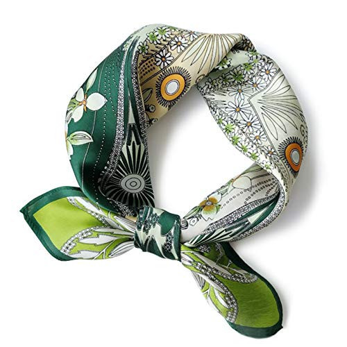 PoeticEHome 100% Real Mulberry Silk Women Small Square Neck Scarfs 21" Lightweight Neckerchief Printed Headscarf Gift Packed (X2 - Green 4 Leaf Clover) | Amazon (US)