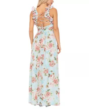 Betsy & Adam Women's Floral-Print Ruffled Lace-Up Gown & Reviews - Dresses - Women - Macy's | Macys (US)