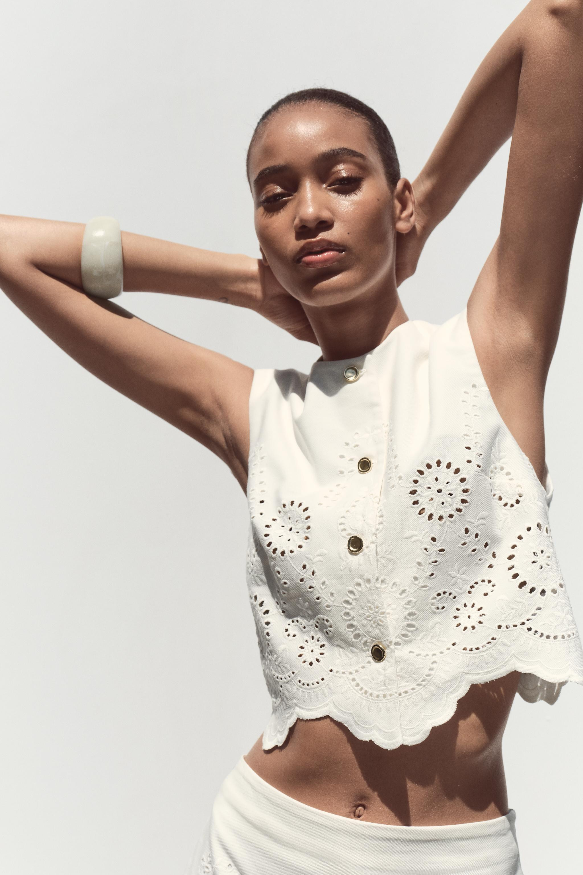 EMBROIDERED EYELET VEST TOP | Zara US