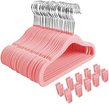 Finnhomy Non-Slip Clothes Hangers for Baby and Kids 30-Pack Velvet Hangers with 10 Finger Clips, ... | Amazon (US)