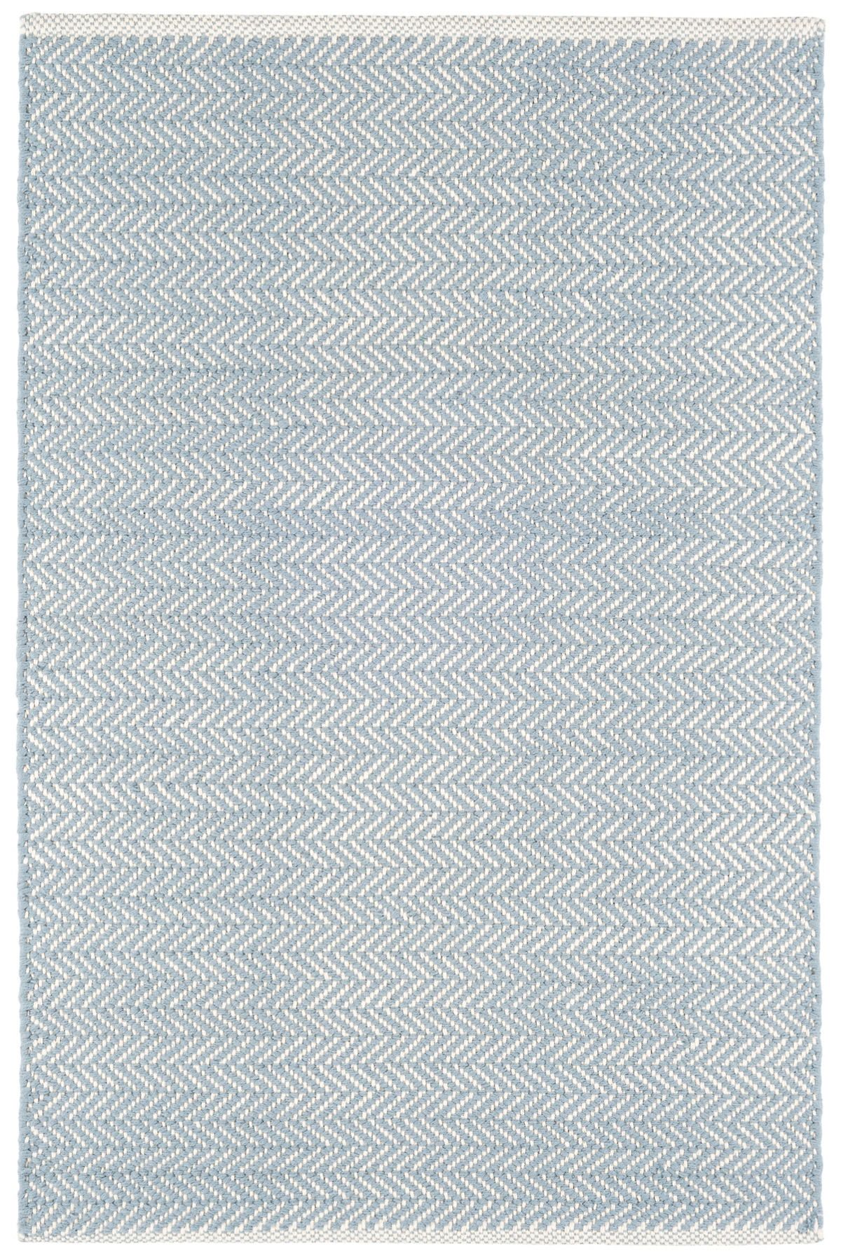 Herringbone Swedish Blue Woven Cotton Rug | Dash &amp; Albert | Annie Selke