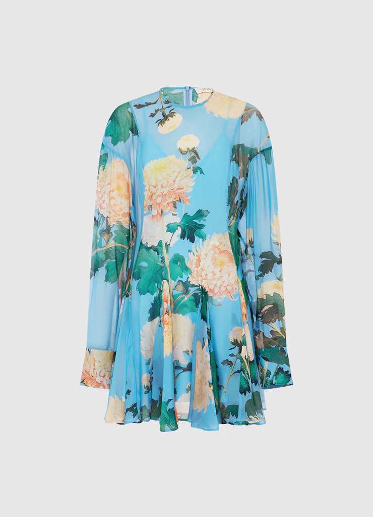 Mia Mini Dress - Hydrangea Print in Cornflower Blue | LEO LIN