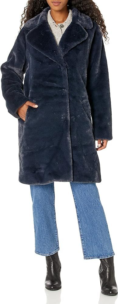 VELVET BY GRAHAM & SPENCER Women's Evalyn Lux Faux Fur Overcoat, Navy, S | Amazon (US)