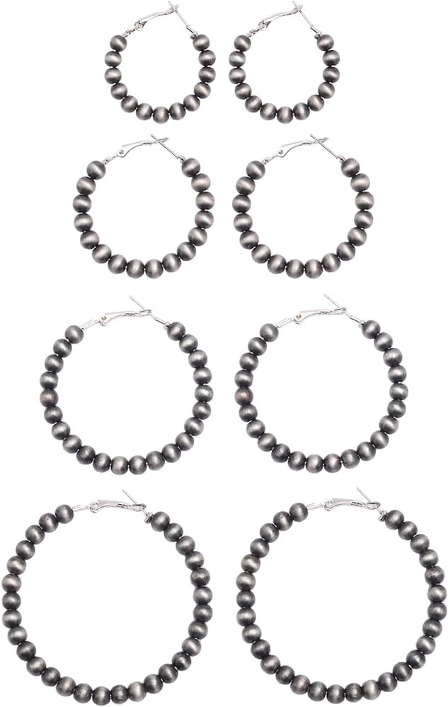 4 Pairs Navajo Hoop Pearl Earrings Western Jewelry for Women Cowgirl Vintage Beaded Pearl Earring... | Amazon (US)