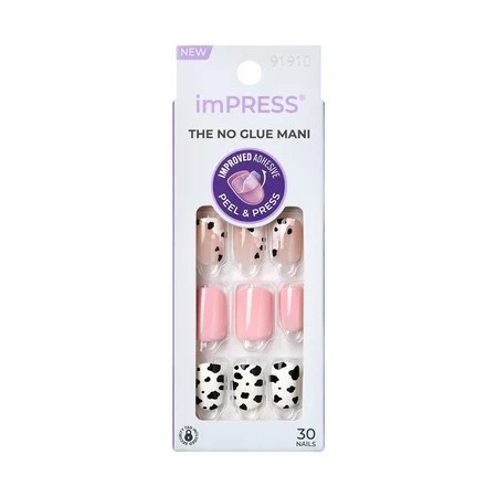 imPRESS Design Press On Nails , No Glue Needed, Pink & White, Short, Squoval, 30 Ct. | Walmart (US)