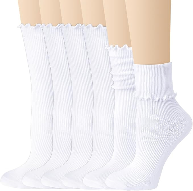 Justay 6 Pairs Ruffle Socks, Cute Frilly Cotton Boot Crew Socks for Women | Amazon (US)
