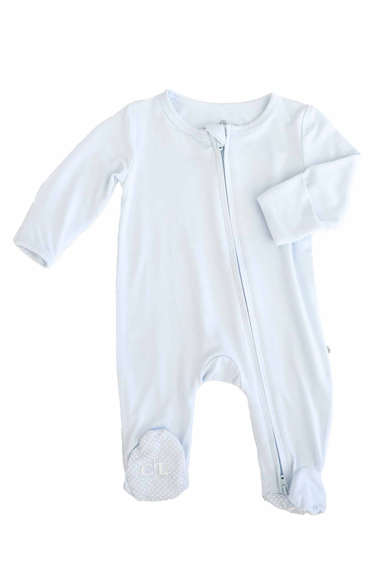 Baby Blue Bamboo Zipper Footie | Caden Lane