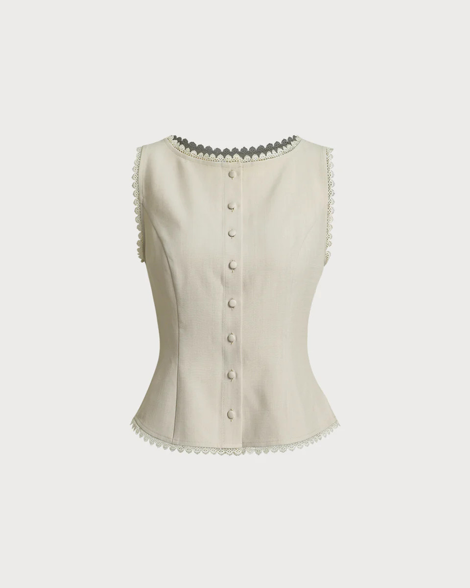 Apricot Boat Neck Button Vest | rihoas.com