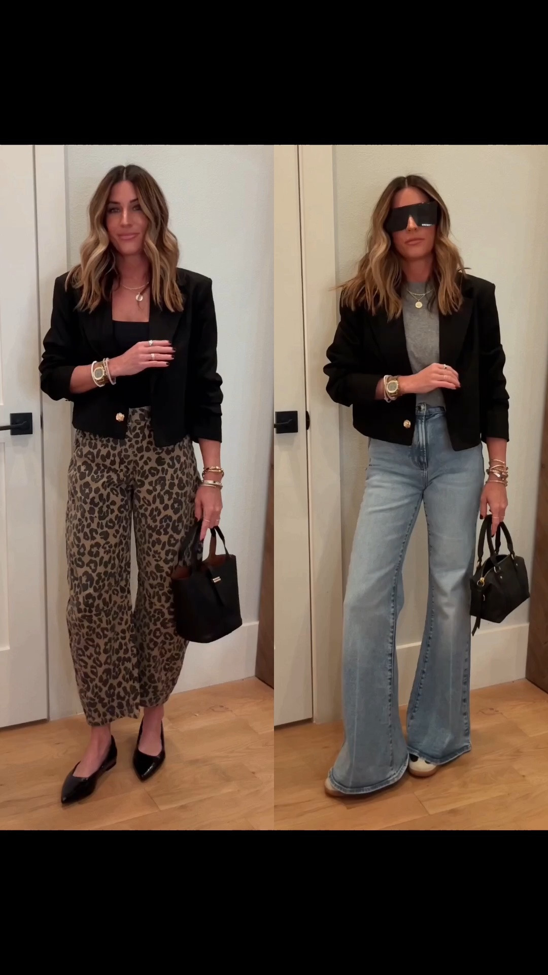 LOVE this cropped blazer! So chic and sooo nice in person. Wearing xs. 
(Size small in leopard pants)

#LTKgrwm #LTKootd #LTKSeasonal