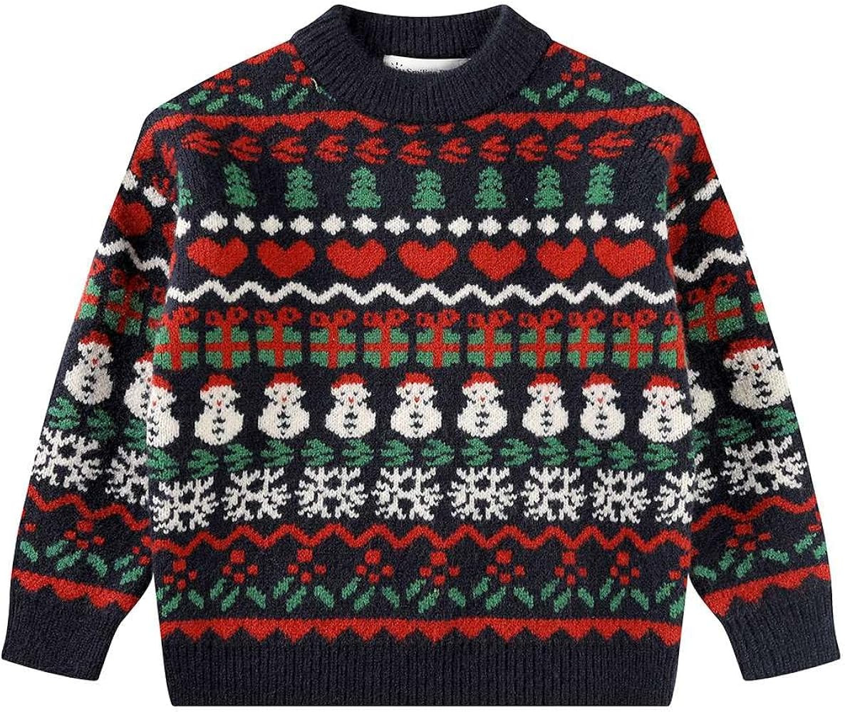 SMILING PINKER Toddler Boys Christmas Sweater Crewneck Long Sleeve Reindeer Santa Snowman Knit Pu... | Amazon (US)