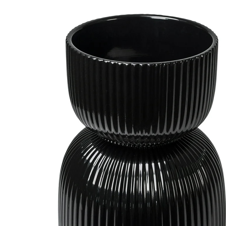 Mainstays 10”D x 13.5”H Round Ceramic Fulted Planter, Black | Walmart (US)