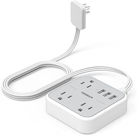 Ultra Thin Flat Extension Cord, TESSAN Flat Plug Power Strip with 3 USB Ports, 5 FT Flat Wall Plu... | Amazon (US)