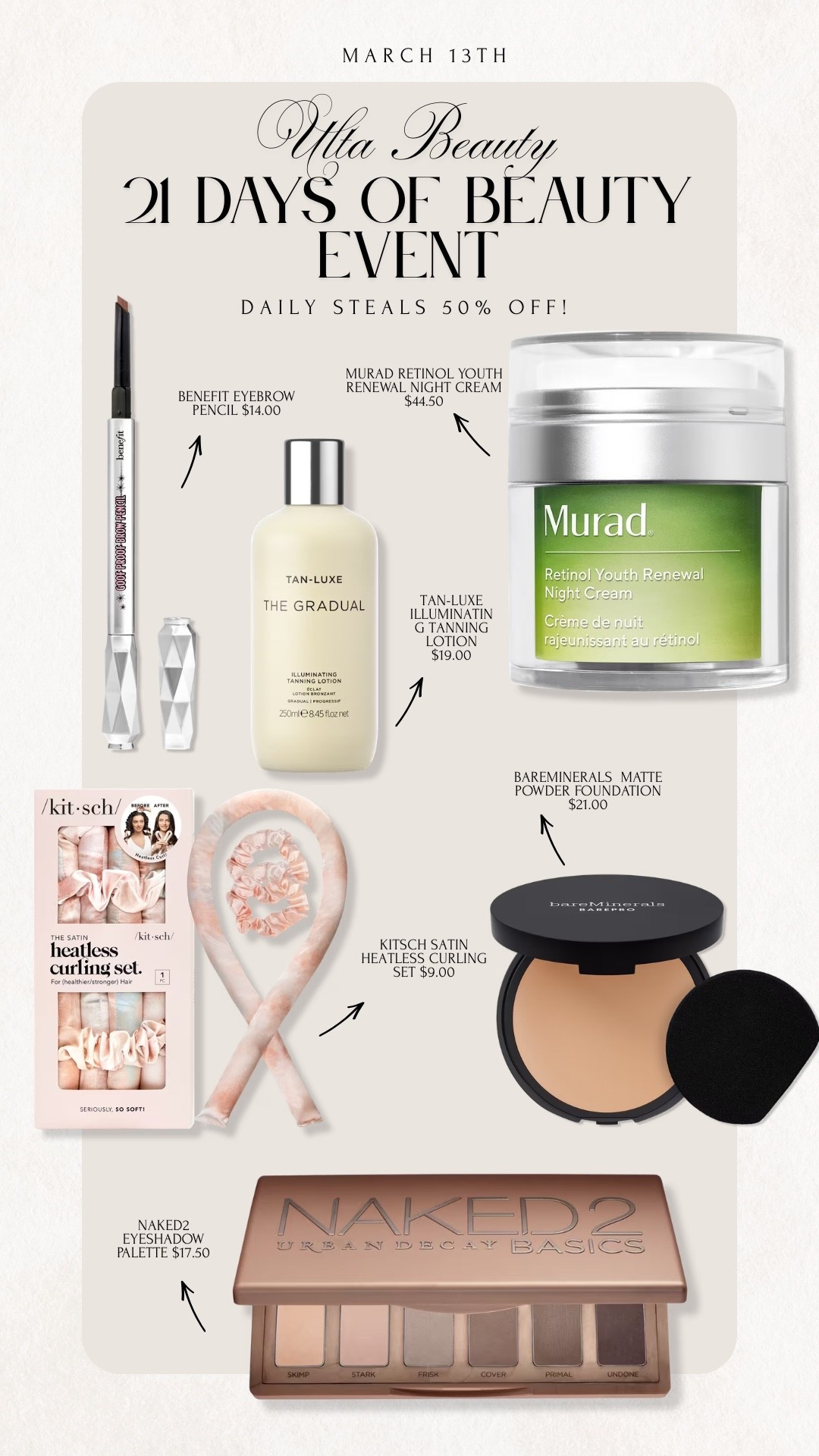 Ulta Beauty 21 days of Beauty Event is happening right now under 3/26! Get 50% off of daily steals! 

Ulta Beauty, Sale Alert, 21 DOB, 21 Days of Beauty, 21 Days of Beauty Event, Beauty, Makeup, Skincare, Haircare, Sale, Emily Ann Gemma

#LTKSaleAlert #LTKSpringSale #LTKBeauty