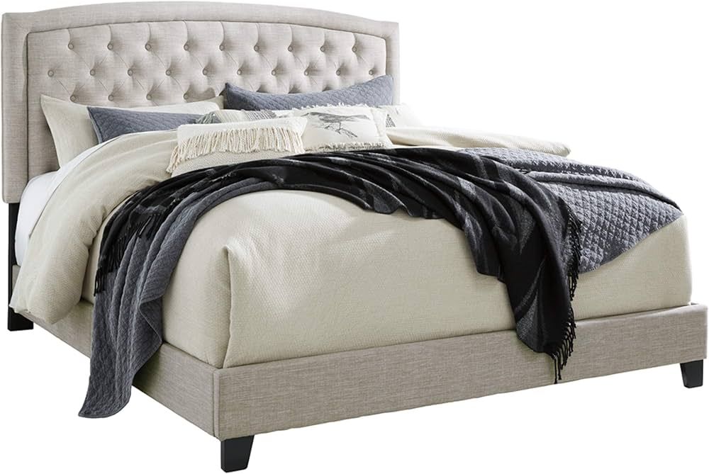 Signature Design by Ashley Jerary Farmhouse Button-Tufted Upholstered Platform Bed, King, Light G... | Amazon (US)