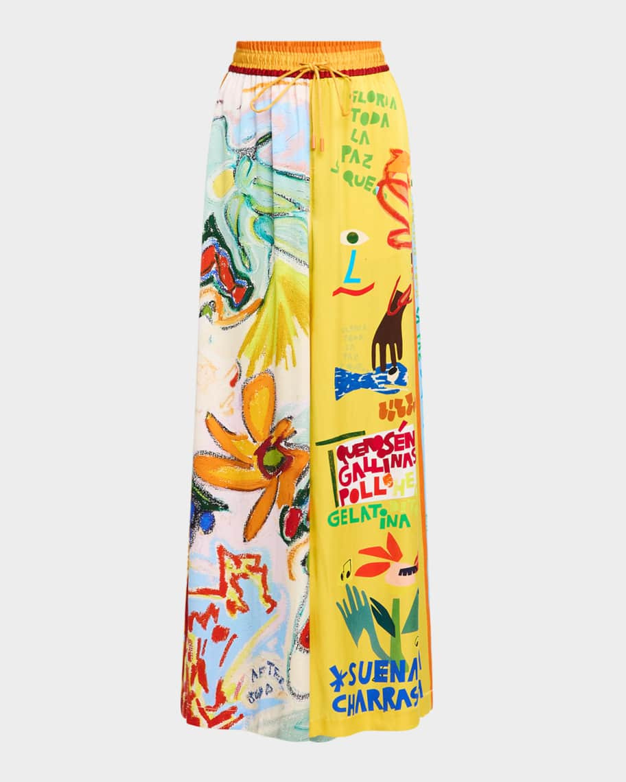 ALEMAIS La Charrasca Wide-Leg Silk Pants | Neiman Marcus