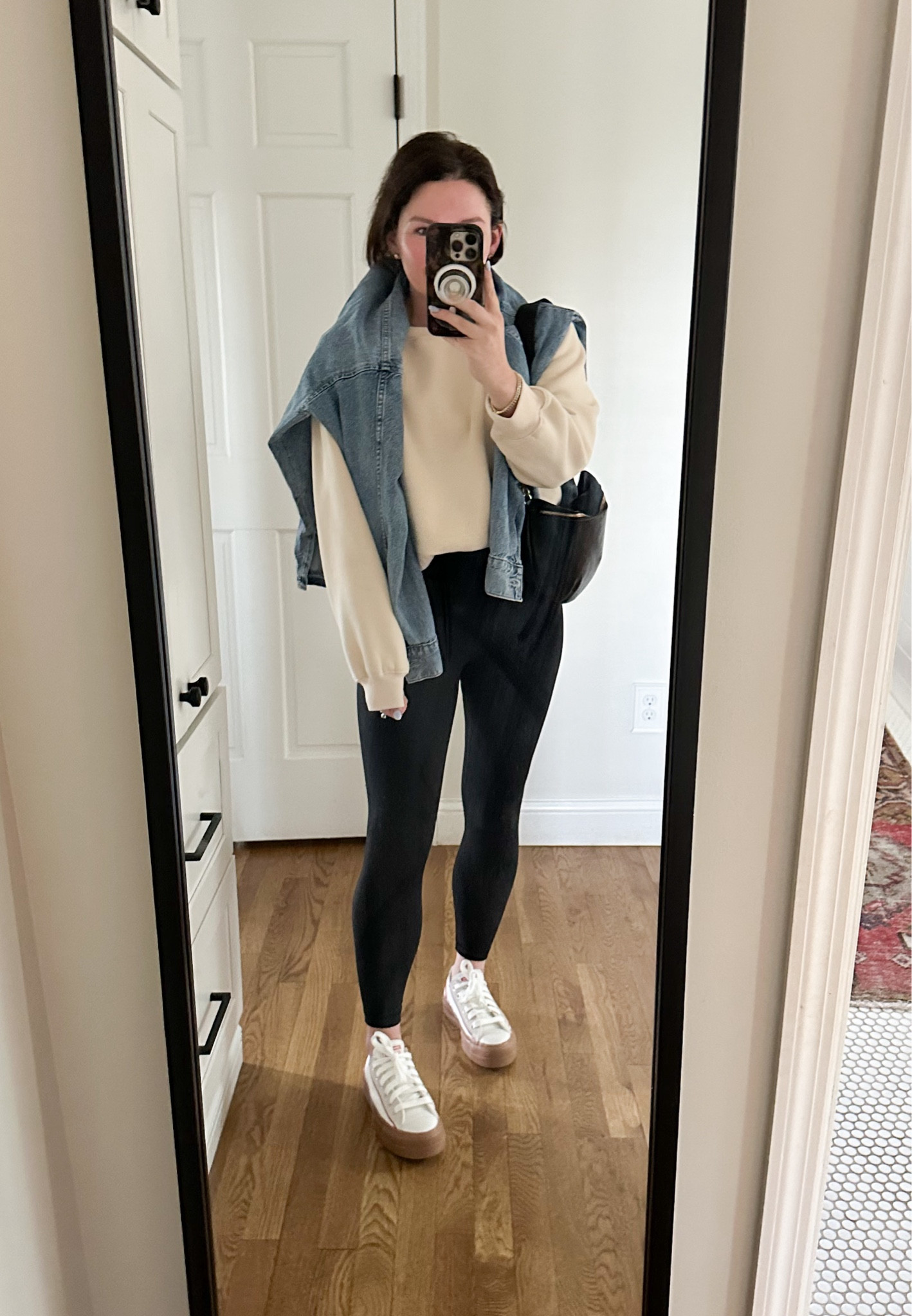 casual mom outfit - leggings, sweatshirt & denim shirt // what I wore to my son's first baseball game of spring

#LTKFindsUnder50 #LTKStyleTip #LTKSeasonal