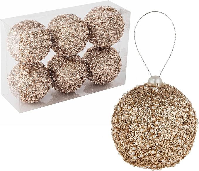 Champagne Gold Christmas Ball Ornaments,Large Xmas Tree Shatterproof Plastic Hanging Balls for Ho... | Amazon (US)