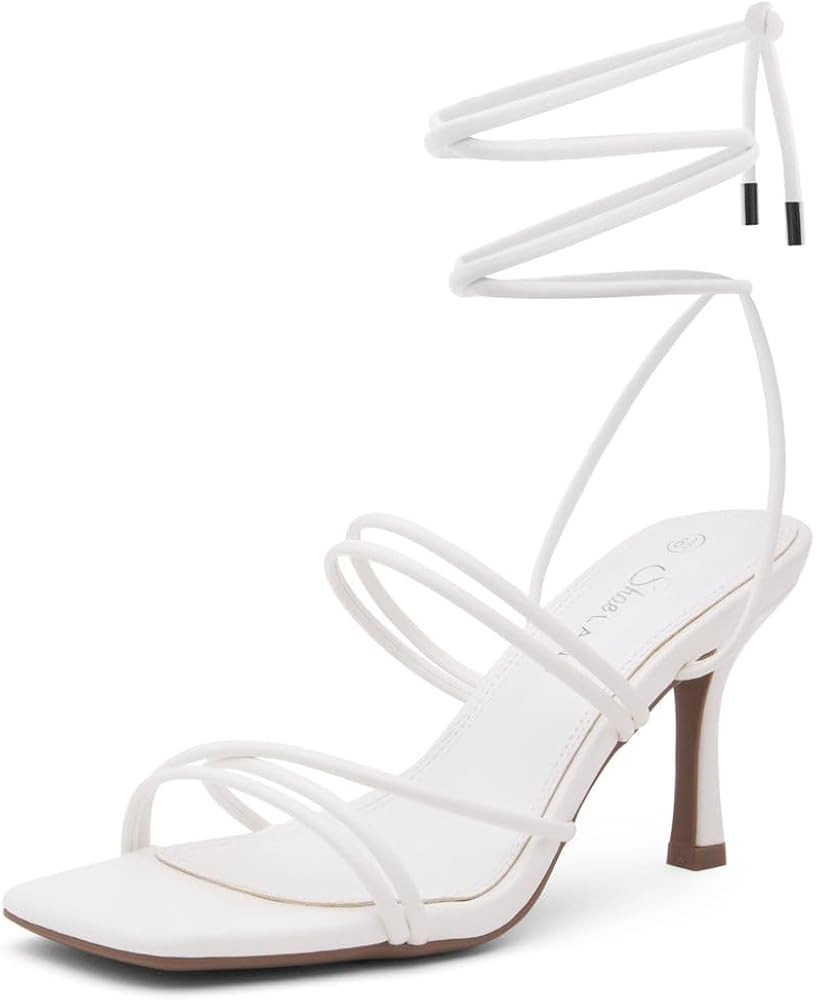 Shoe Land SL-Lumi Women's Lace-Up Heels, Square Open Toe Strappy Heeled Sandals, Ankle Wrap Tie-U... | Amazon (US)